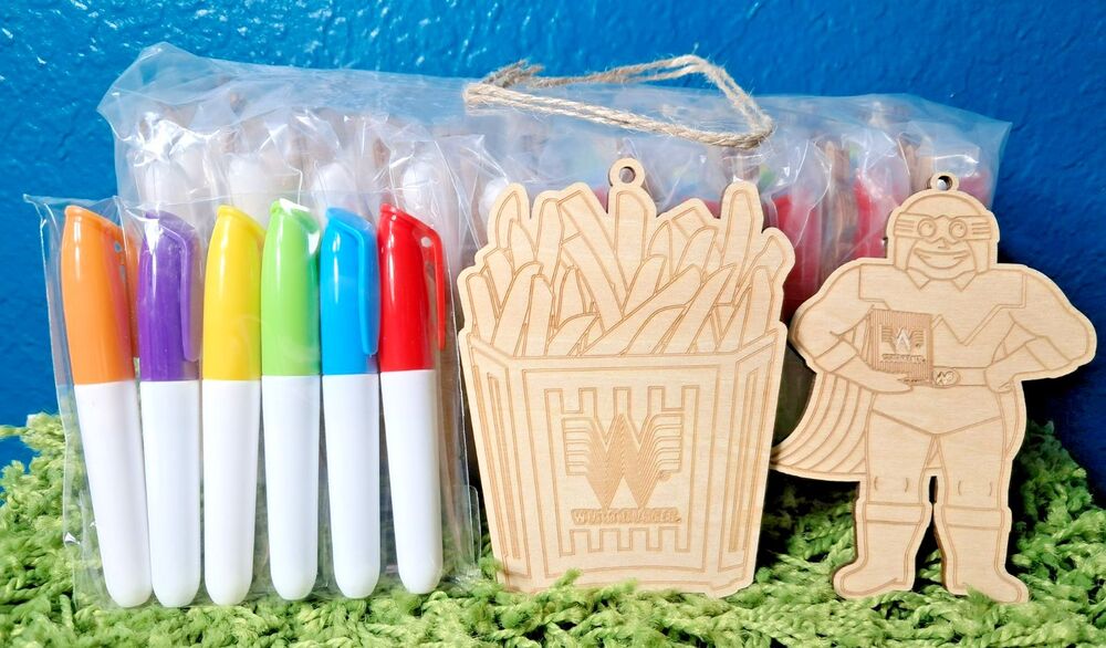 New 2 pack Whataburger Wood Christmas Ornament Party Child's Kid Color Craft Kit